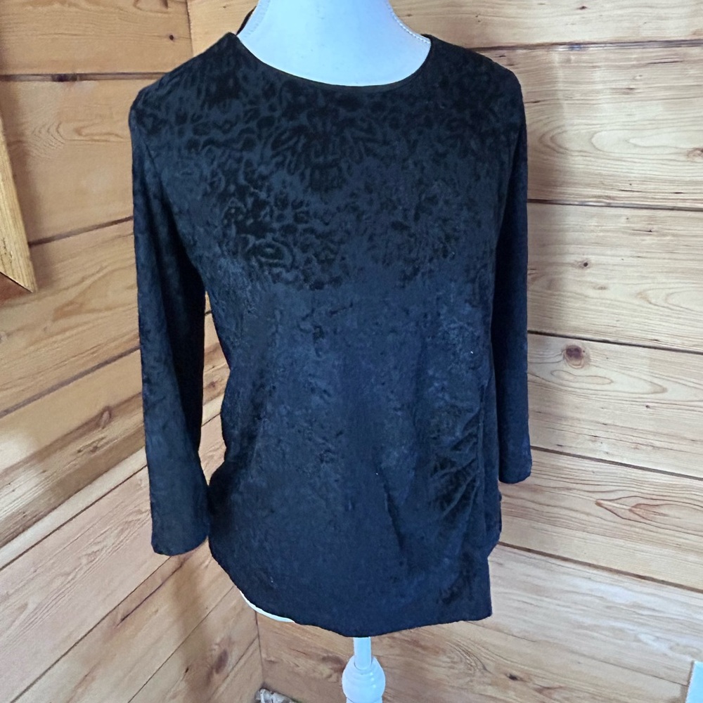 Vintage Black Velvet Floral Women's Medium Top Dark Romantic Goth Emo Scene Clas